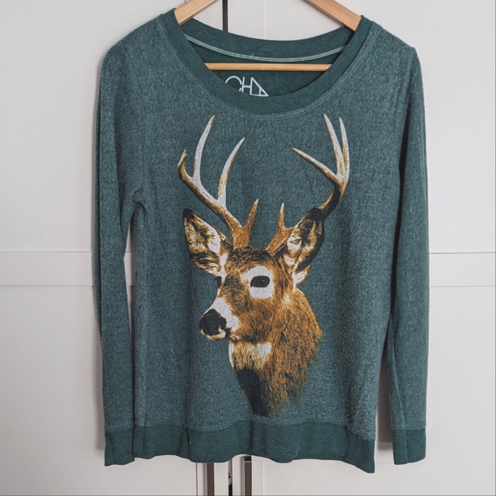 Chaser Green Deer Print Sweater